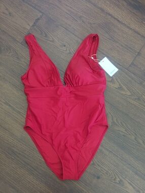 Quince Italian Plunge One Piece Swimsuit Red Size XL